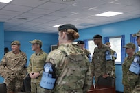 The Chiefs of Army and their senior enlisted leaders tour one of the blue “Conference Row” buildings inside the Joint Security Area. The visit is part of a strategic engagement hosted by LTGEN Winter for Chiefs of Army and Sergeants Major from Australia, Canada, New Zealand, and the United Kingdom on April 22, 2026.