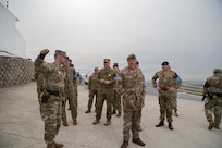 U.S. Army Lt. Col. Dan Blankenhorn, Commander of the United Nations Command Security Battalion, briefs Australian LTGEN Scott Winter, Deputy Commander of the United Nations Command, and the visiting Chiefs of Army staff about Observation Point Ouellette. The briefing is part of a strategic engagement hosted by LTGEN Winter for Chiefs of Army and Sergeants Major from Australia, Canada, New Zealand, and the United Kingdom at UNC Headquarters and the Joint Security Area on April 22, 2026.