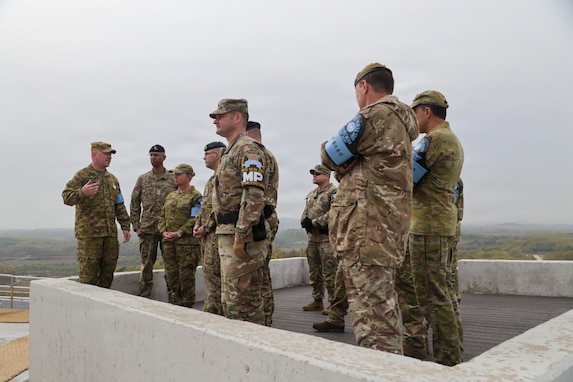 Australian LTGEN Scott Winter, Deputy Commander of the United Nations Command, briefs the visiting Chiefs of Army staff about Observation Point Ouellette. The briefing is part of a strategic engagement hosted by LTGEN Winter for Chiefs of Army and Sergeants Major from Australia, Canada, New Zealand, and the United Kingdom at UNC Headquarters and the Joint Security Area on April 22, 2026.