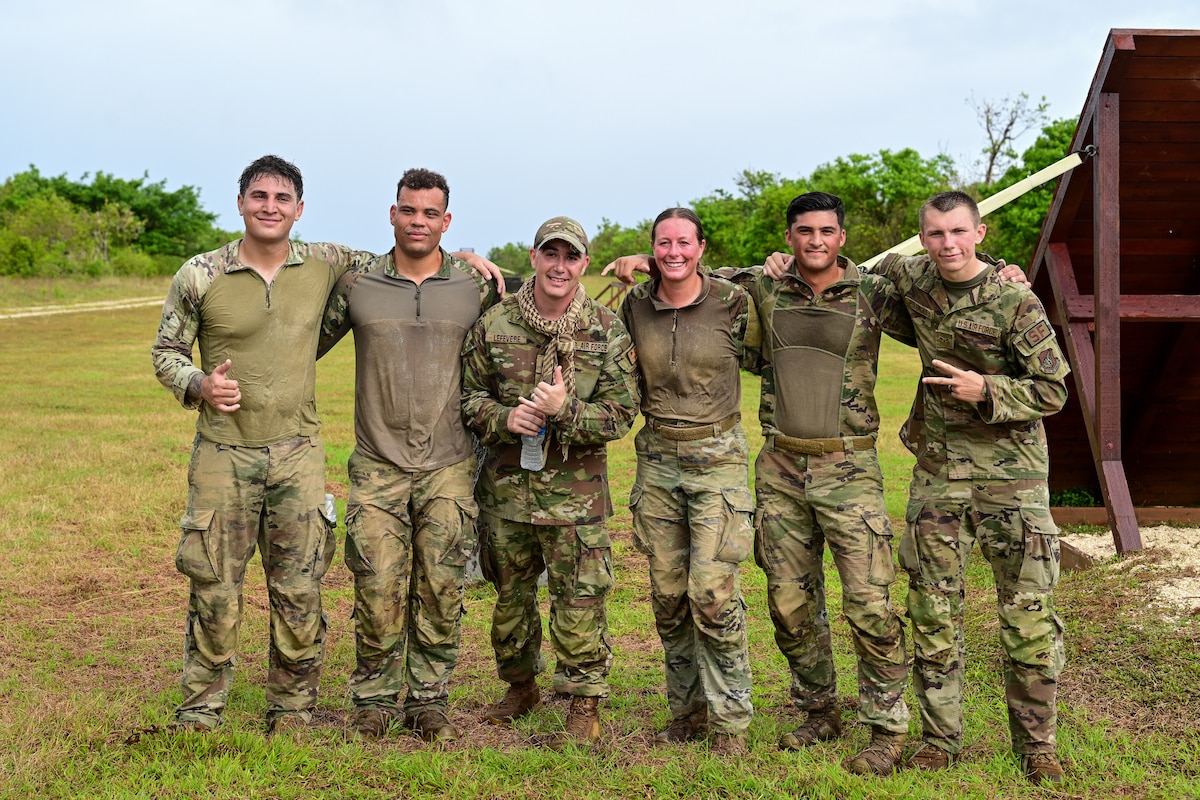 Airmen assigned to the 36th Security Forces Squadron pose for a group photo during Pacific Air Force’s 9th Annual Advanced Combat Skills Assessment Competition at Northwest Field, Andersen Air Force Base Guam, May 21, 2026.