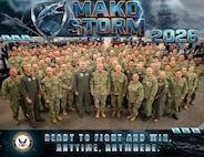 U.S. Navy Reserve Sailors assigned to U.S. Naval Forces Europe-Africa, U.S. Sixth Fleet, and U.S. Fifth Fleet pose for a group photo during the fifth annual MAKO Storm exercise hosted by the Navy Warfare Development Center in Norfolk, Virginia, May 14–17, 2026. MAKO Storm is an advanced Maritime Operations Center training event focused on strengthening operational integration, decision-making, and fleet readiness across the force.