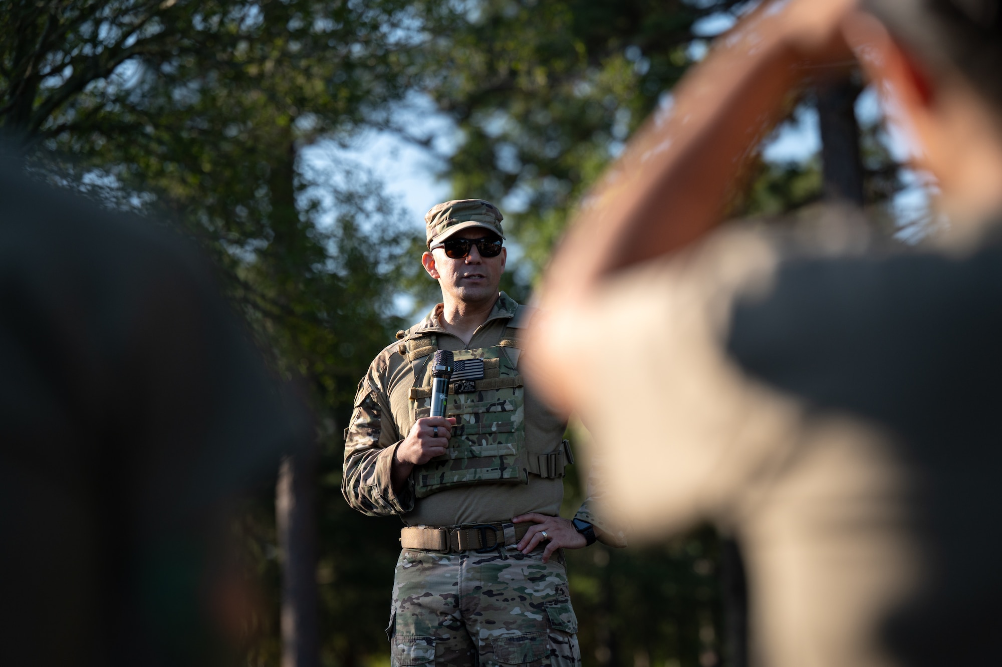 U.S. Airman speaks to crowd