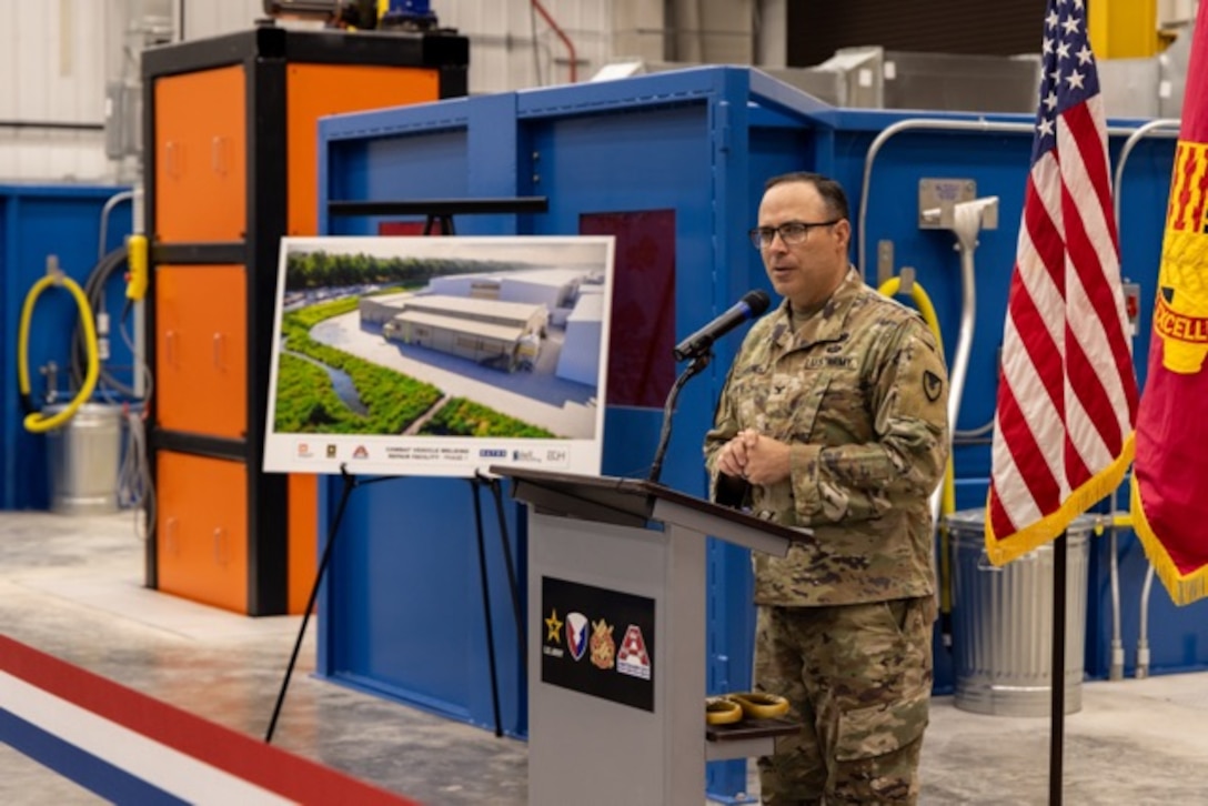Picture of a soldier speaking at a podium.