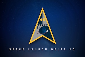This graphic showcases the official Space Launch Delta 45 unit insignia with the title of the unit to match. (U.S. Space Force image by Michael Frye)