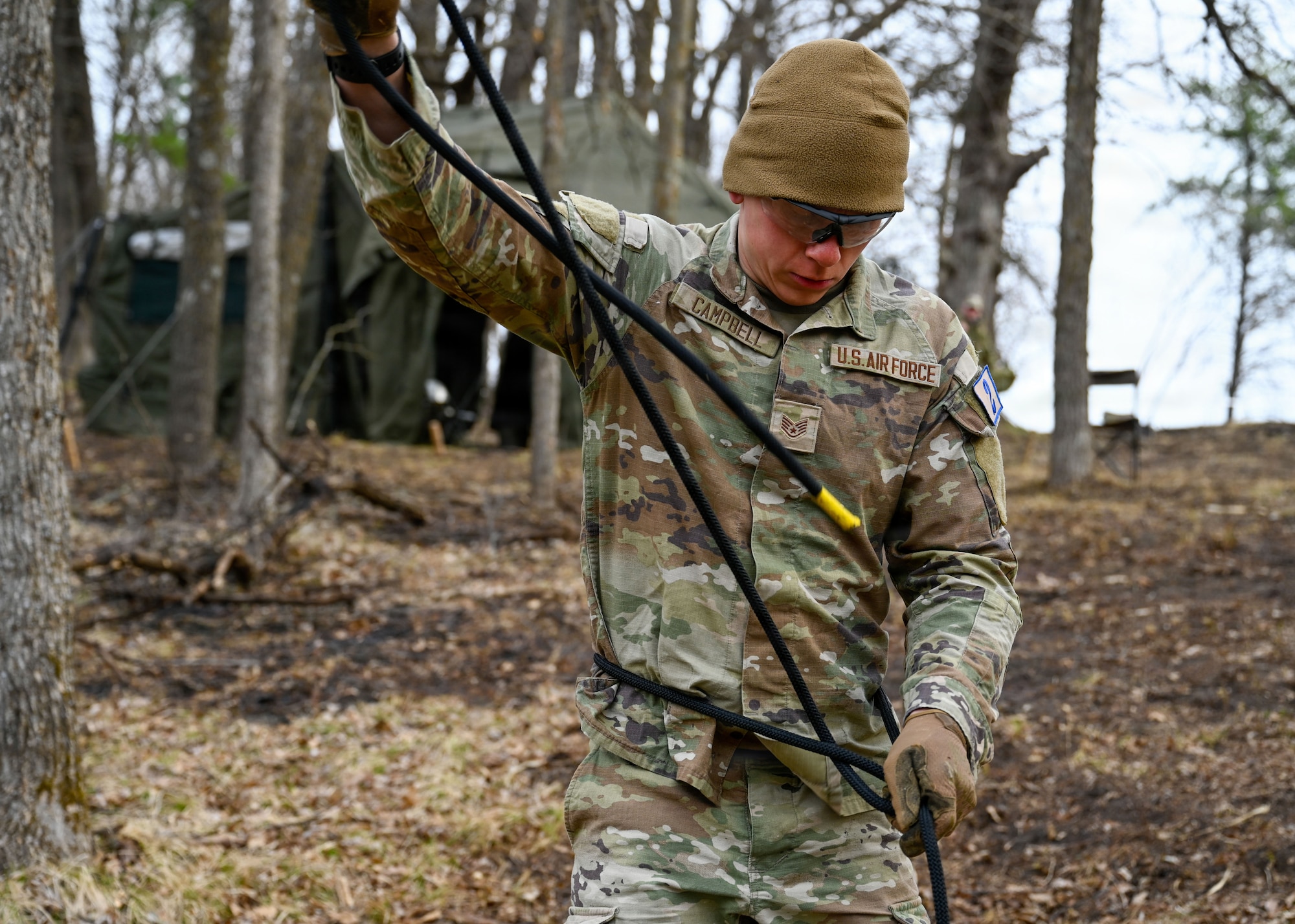 Minnesota Air National Guard Staff Sgt. Dennis Campbell, from Duluth, Minn., who serves as a security forces specialist with the 148th Fighter Wing Security Forces Squadron, is one of 27 service members from the Minnesota National Guard and NATO allied nations Canada and Croatia participate in the 2026 Minnesota Best Warrior Competition April 15-18, 2026, at Camp Ripley, near Little Falls, Minnesota. This competition tests participants’ knowledge, technical and tactical proficiency, physical endurance, and resilience through a series of demanding events where competitors refine critical warfighting skills. Minnesota’s winners will move on to compete against the best Soldiers and noncommissioned officers from across the Midwest at the Region IV Best Warrior Competition, hosted this year by the Michigan National Guard at Fort Custer, April 29 through May 3, 2026. (Minnesota National Guard photo by Staff Sgt. Mahsima Alkamooneh)