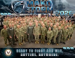 U.S. Navy Reserve Sailors assigned to U.S. Naval Forces Europe-Africa, U.S. Sixth Fleet, and U.S. Fifth Fleet pose for a group photo during the fifth annual MAKO Storm exercise hosted by the Navy Warfare Development Center in Norfolk, Virginia, May 14–17, 2026. MAKO Storm is an advanced Maritime Operations Center training event focused on strengthening operational integration, decision-making, and fleet readiness across the force.