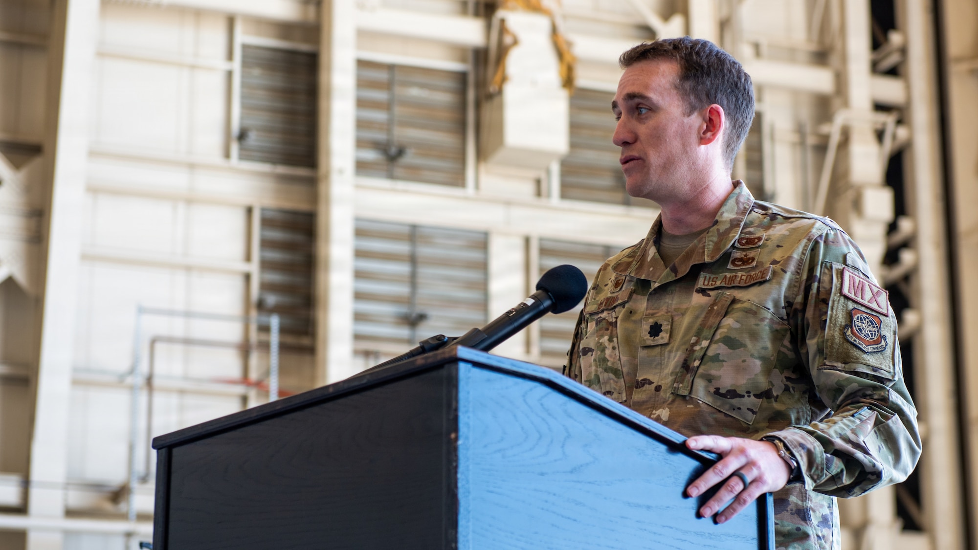 Squadron commander delivers remarks during ceremony