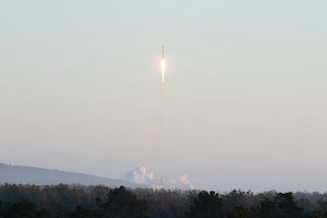 A Falcon 9 rocket carrying the Starlink 17-42 mission launches from Space Launch Complex 4 East at Vandenberg Space Force Base, Calif., May 19, 2026. Guardians and Airmen at Space Launch Delta 30’s 2nd Range Operations Squadron,                                                                                                                      30th Operations Support Squadron, 30th Security Forces Squadron and safety office provided range operations, weather analysis, physical security and law enforcement, and launch safety support to the Starlink 17-42 mission, helping to ensure successful orbital insertion of the mission’s 24 Starlink satellite payload. (U.S. Space Force photo by 2nd Lt. Andrew Taller)