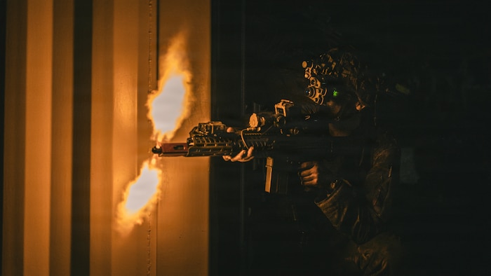 A U.S. Soldier assigned to 2nd Battalion, 27th Infantry Regiment engages the opposing force during the Joint Pacific Readiness Center Exportable Exercise at Laur, Philippines, May 20, 2026.