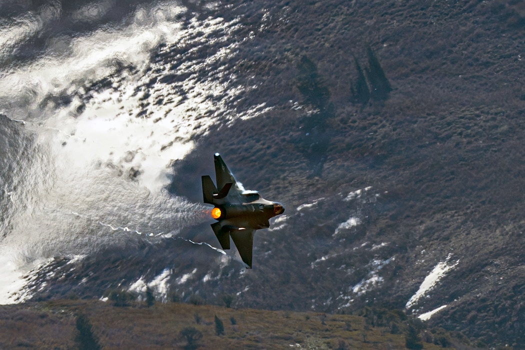 Maj. Sean Loughlin, F-35A Demonstration Team pilot, conducts aerial maneuvers during a practice demonstration at Hill Air Force Base, Utah, May 4, 2026. Practice demonstrations help maintain the precision flying skills required to execute airshows worldwide.