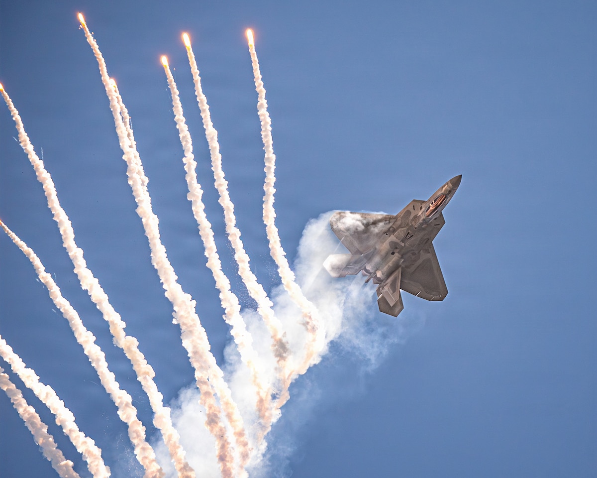 Capt. Nick Le Tourneau, pilot and commander of the F-22 Raptor Demonstration Team, performs during the Air Dot Show Tour in Fort Lauderdale, Fla., May 9, 2026. Le Tourneau demonstrated the maneuverability and combat capabilities of the F-22 during the aerial performance. (U.S. Air Force photo by Staff Sgt. Mary Bowers)
