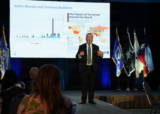 SAN ANTONIO – (May 19, 2026) – Dr. Paul Biddinger, chief preparedness continuity officer, Mass General Brigham Integrated Healthcare System served as the morning keynote speaker at the annual AIM Health R&D Summit held at the Henry B. Gonzalez Convention Center. Designed to promote cross-sector collaboration in the development of life-saving battlefield technologies, the one-day summit brings together top innovators from academia, industry, and the military to accelerate the research, development, and commercialization of transformative medical technologies. Collaborating and working alongside a wide range of research and development partners keeps Navy Medicine Research & Development (NMR&D) abreast of best practices and advances in medical knowledge. NAMRU San Antonio, part of NMR&D conducts gap-driven combat casualty care, craniofacial, and directed energy research in support of Navy, Marine Corps and joint U.S. warfighter health readiness and lethality while engaged in routine and expeditionary operations. (U.S. Navy photo by Burrell Parmer, NAMRU San Antonio Public Affairs/Released)