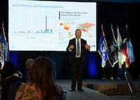 SAN ANTONIO – (May 19, 2026) – Dr. Paul Biddinger, chief preparedness continuity officer, Mass General Brigham Integrated Healthcare System served as the morning keynote speaker at the annual AIM Health R&D Summit held at the Henry B. Gonzalez Convention Center. Designed to promote cross-sector collaboration in the development of life-saving battlefield technologies, the one-day summit brings together top innovators from academia, industry, and the military to accelerate the research, development, and commercialization of transformative medical technologies. Collaborating and working alongside a wide range of research and development partners keeps Navy Medicine Research & Development (NMR&D) abreast of best practices and advances in medical knowledge. NAMRU San Antonio, part of NMR&D conducts gap-driven combat casualty care, craniofacial, and directed energy research in support of Navy, Marine Corps and joint U.S. warfighter health readiness and lethality while engaged in routine and expeditionary operations. (U.S. Navy photo by Burrell Parmer, NAMRU San Antonio Public Affairs/Released)