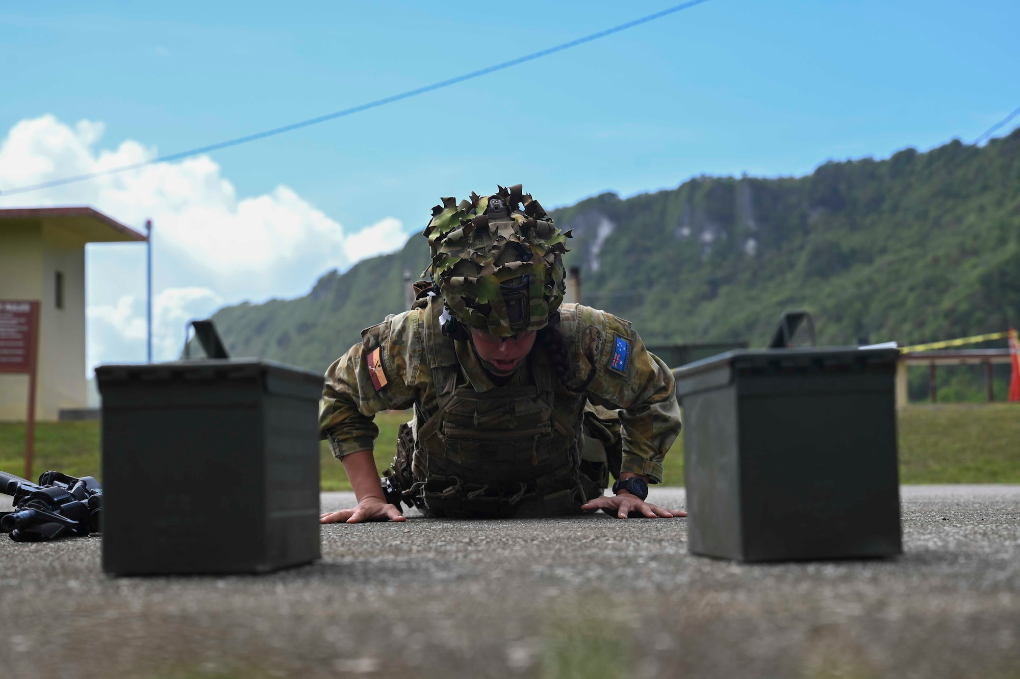 A RAAF airman finisher her sets during the ACSA event.