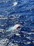 A partially submerged boat floats in the waters off the southwest coast of Oahu May 24, 2026. A Coast Guard Air Station Barbers Point MH-65 Dolphin helicopter crew responded to a report of a partially submerged vessel 19 miles off the Waianae coast of Oahu. (U.S. Coast Guard photo courtesy Coast Guard Air Station Barbers Point)