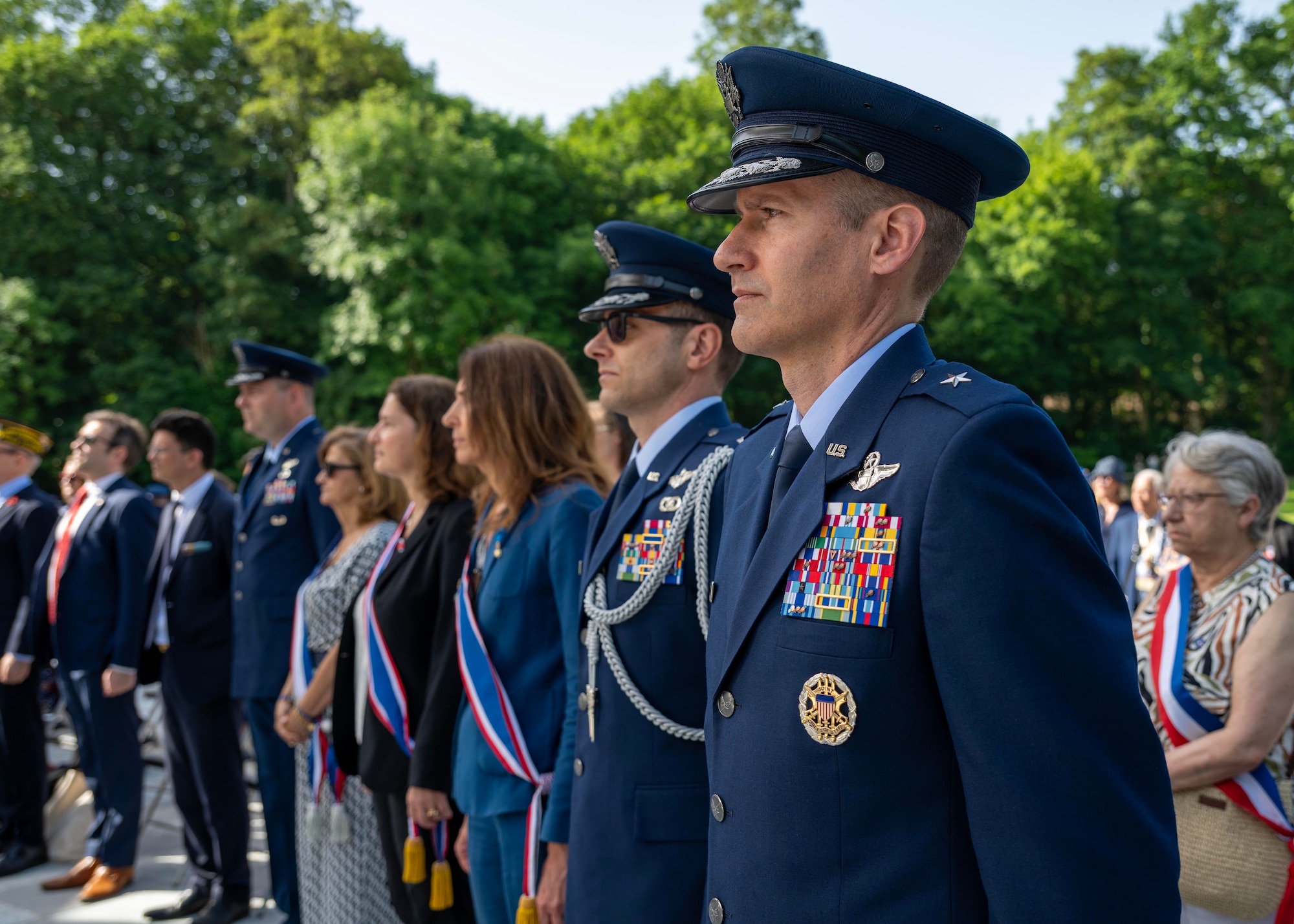 U.S. Air Force Brig. Gen. Stephen P. Snelson, U.S. Air Forces in Europe - Air Forces Africa deputy commander, attends a Memorial Day ceremony held at the Lafayette Escadrille Memorial in Marnes-la-Coquette, France, May 24, 2026.