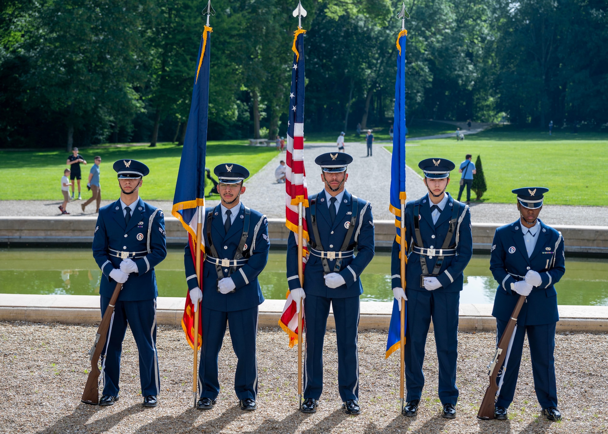 Ramstein Air Base Honor Guard, perform during a Memorial Day ceremony held at the Lafayette Escadrille Memorial, Marnes-la-Coquette, France, May 24, 2026.
