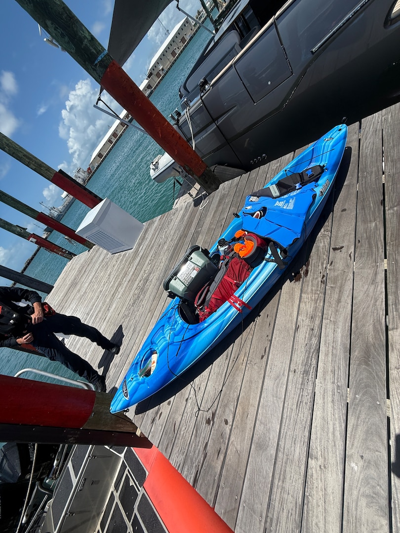 A kayak is brought ashore following a rescue of two kayakers by a U.S. Coast Guard Station Key West boat crew in the vicinity of Fort Zachary Taylor, May 24, 2026. Both kayakers overturned in the vicinity of Fort Zachary Taylor, but were brought ashore with no injuries reported. (U.S. Coast Guard photo)