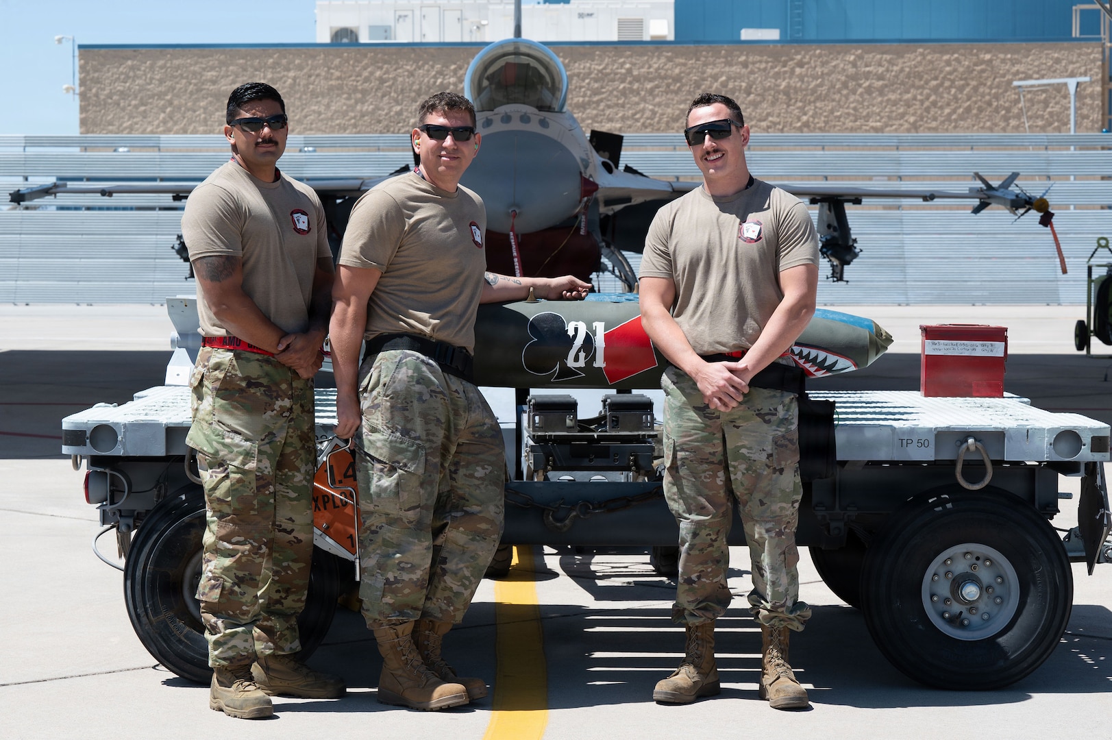 U.S. Air National Guard service members assigned to the 21st Fighter Squadron Aircraft Maintenance Unit gather during the annual Weapons Load Competition at Morris Air National Guard Base, Arizona, May 1, 2026.