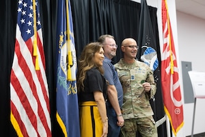 Chief Master Sgt. of the Space Force John Bentivegna and his wife, Cathy, pose with community members at Western Kentucky University in Bowling Green, Kentucky, May 22, 2026.