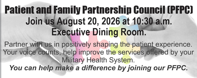 Patient and Family Partnership Council (PFPC) Meeting graphic image for August 20th, 2026.