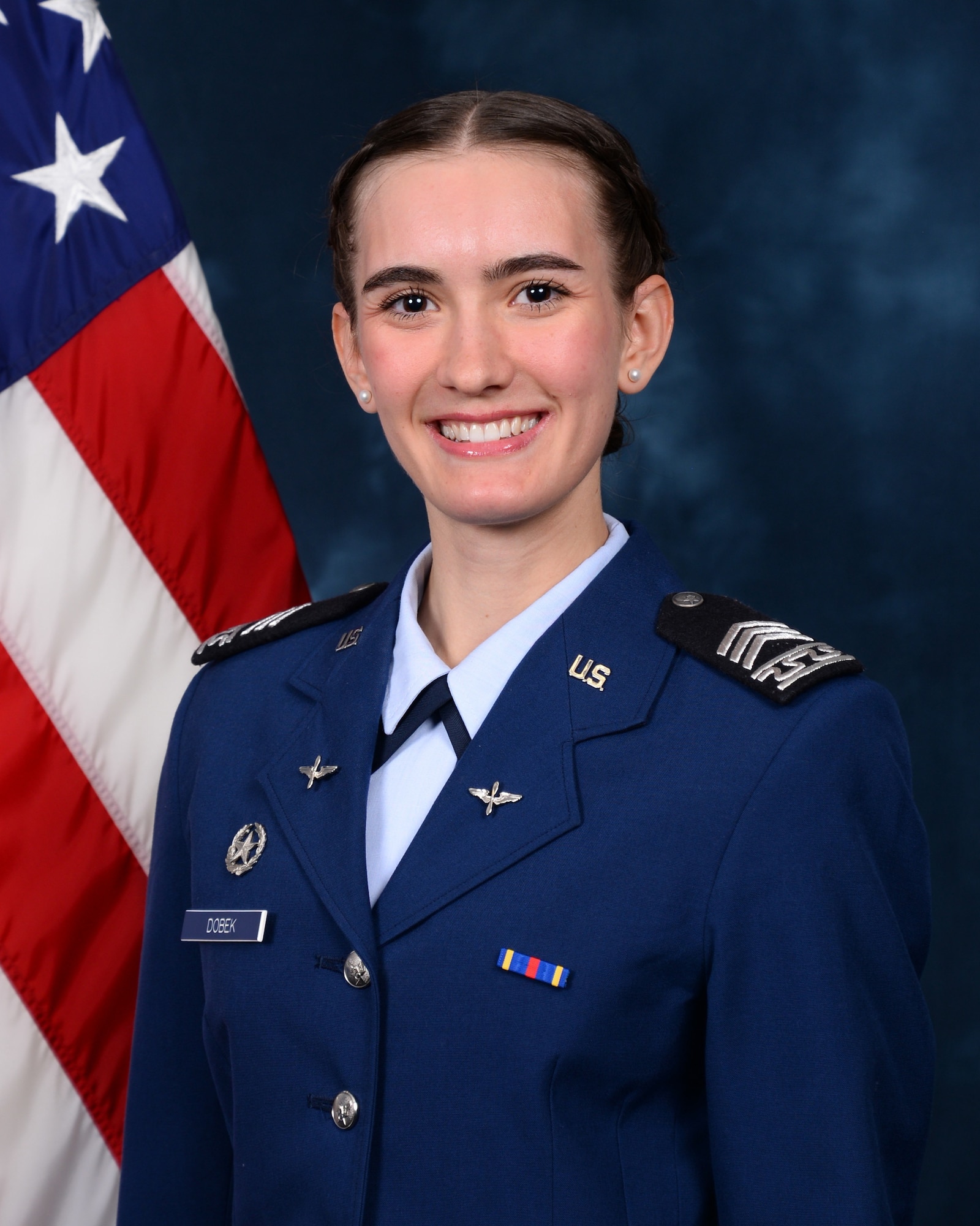 Official Air Force portrait of a female Air Force Academy cadet