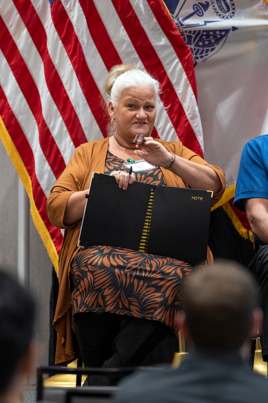 DLA Disposition Services Director of Contracting, Tracy Hart provides her remarks during an Industry Day forum in Battle Creek, Michigan, May 21, 2026.