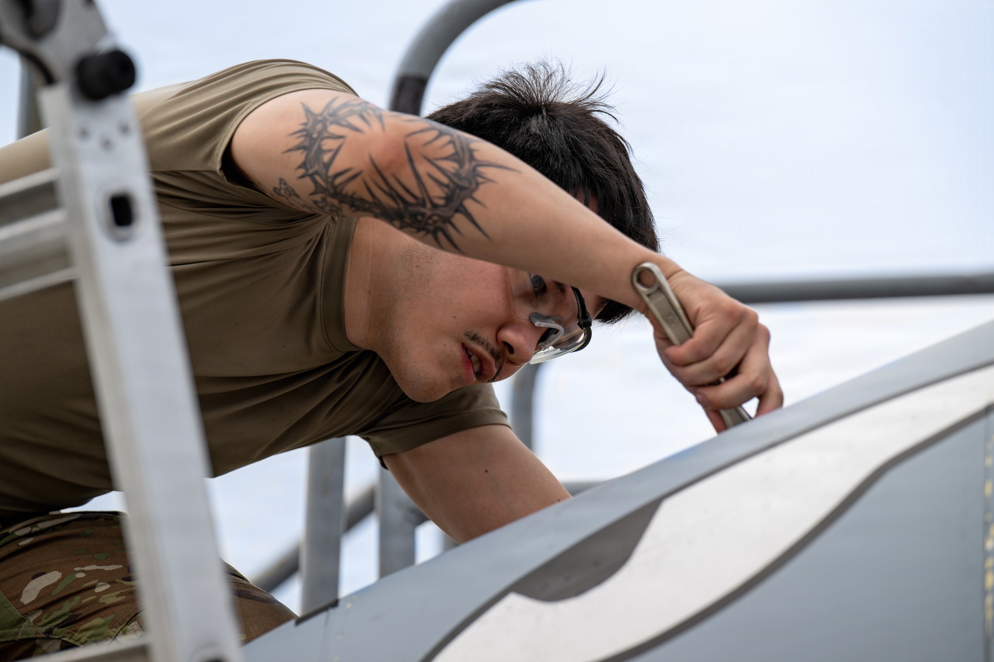Maintainer working on an A-10C Thunderbolt II.