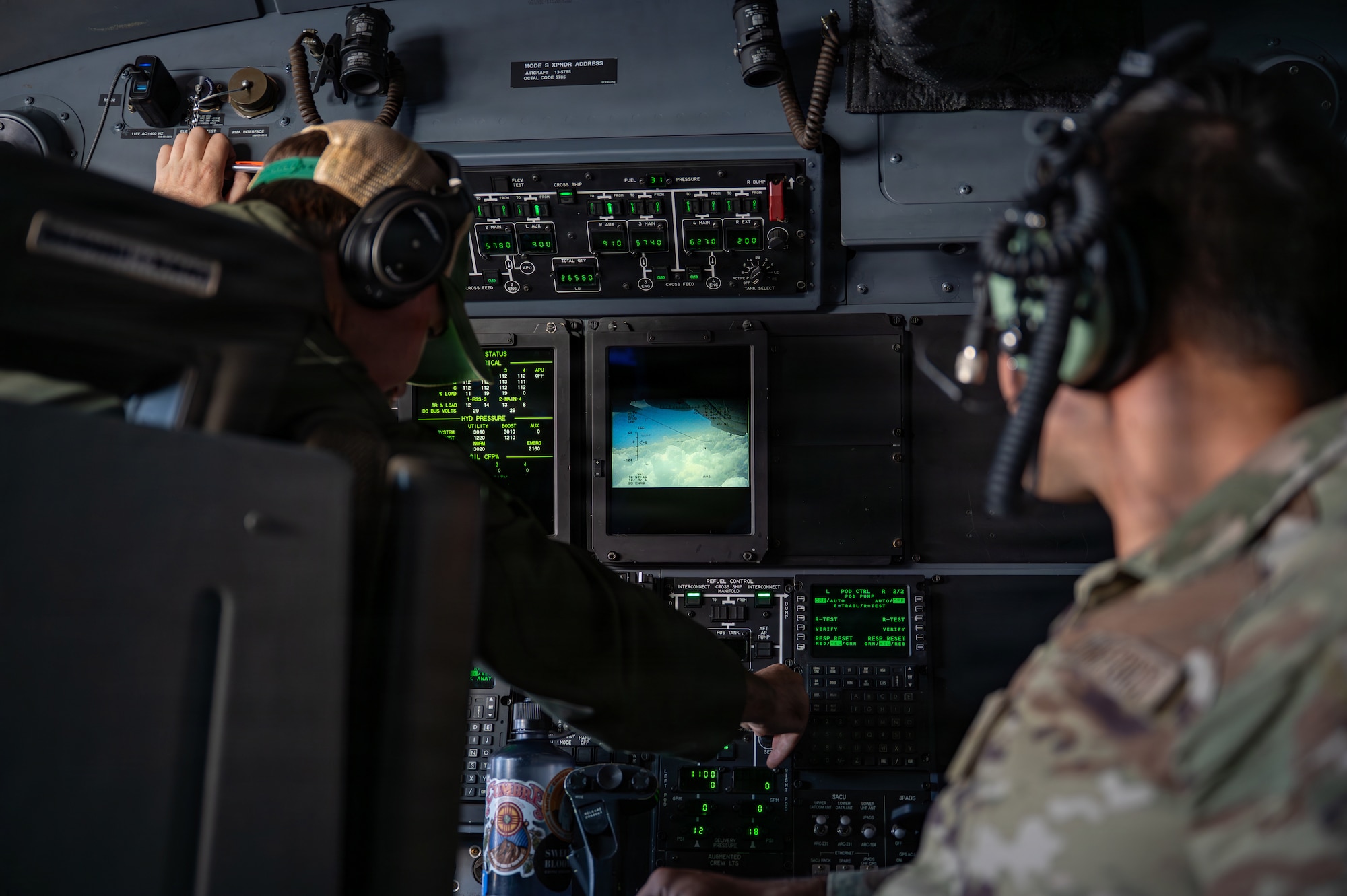 People using a control panel.