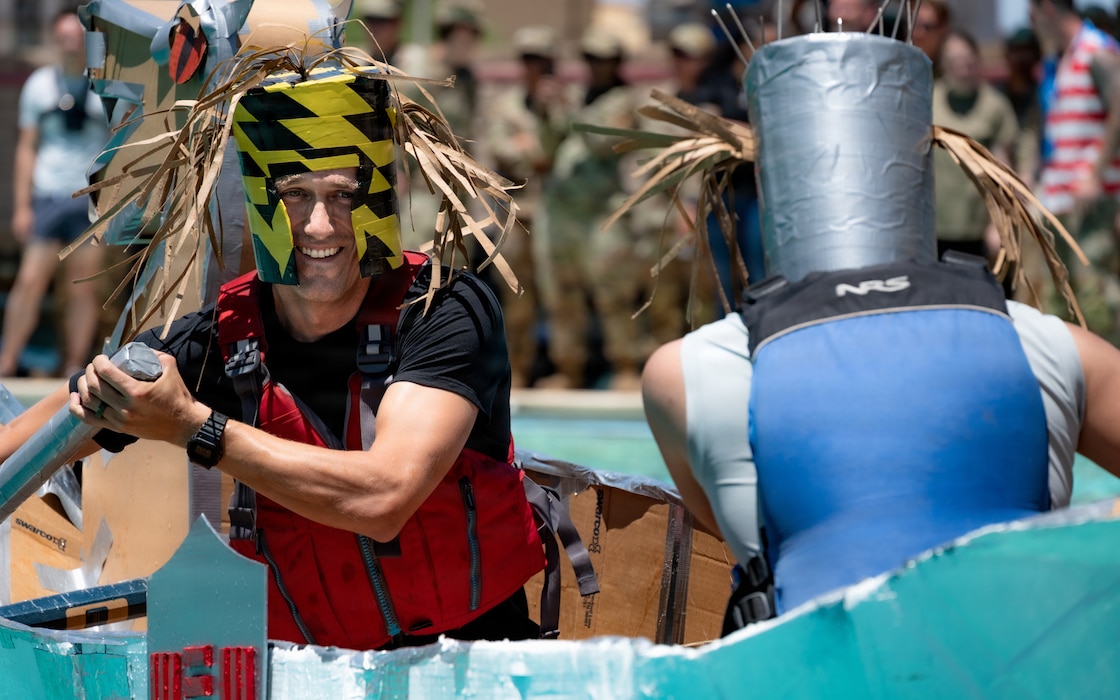 U.S. Air Force Airmen assigned to the 56th Civil Engineer Squadron compete in the annual 56th CES Boat Regatta at Luke Air Force Base, Arizona, May 20, 2026.
