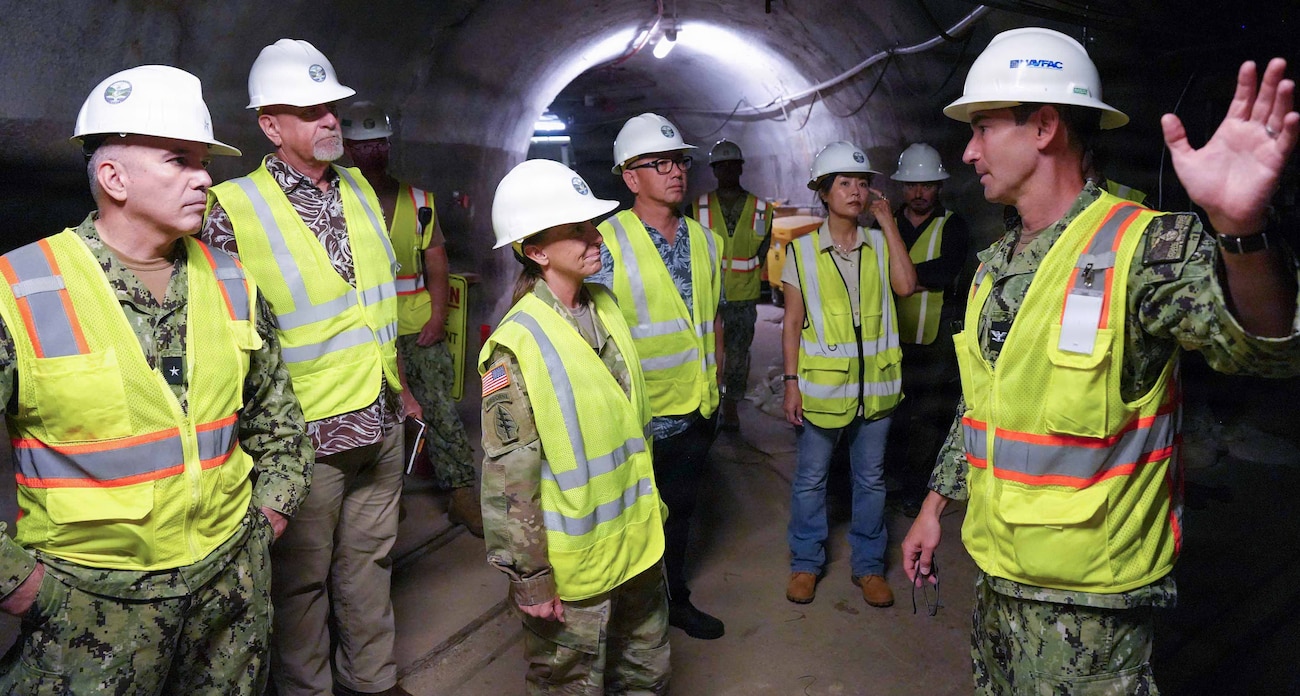 Capt. Robert Kleinman, decommissioning director, Navy Closure Task Force-Red Hill (NCTF-RH), speaks with Col. Rachel Sullivan, U.S. Army Garrison Hawaii commander, during a site visit to the Red Hill Bulk Fuel Storage Facility (RHBFSF) in Honolulu, May 12, 2026. Charged with the safe decommissioning of the RHBFSF, NCTF-RH was established by the Department of the Navy as a commitment to the community and the environment. NCTF-RH continues to engage with the people of Hawaii, regulatory agencies, and other stakeholders as it safely and deliberately decommissions the facility. (U.S. Navy photo by Mass Communication Specialist 1st Class Glenn Slaughter)