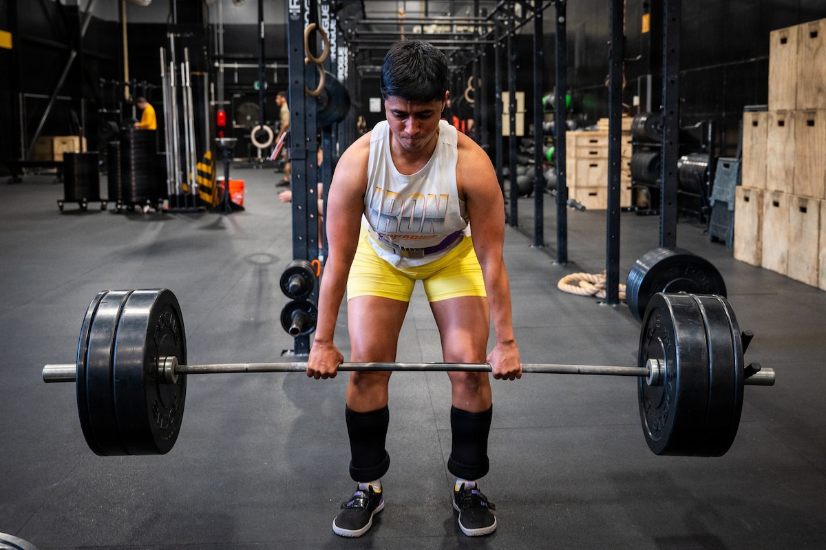 U.S. Air Force Master Sgt. Kirsten Leon-Guerrero, 35th Maintenance Squadron aerospace ground equipment flight chief, performs a deadlift during the 2026 Sakura Olympics at Misawa Air Base, Japan, May 12, 2026. The annual event encourages physical fitness, teamwork and friendly competition while strengthening relationships between U.S. forces and Japan Air Self-Defense Force members. (U.S. Air Force photo by Airman 1st Class Angelica Winther)