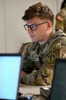 Soldiers from Information Defense Company (IDCO), Multi-Domain Command - Europe (MDC-E) joined Soldiers from 169th Cyber Protection Team, Maryland Army National Guard and Estonian Defence Forces to train on cyber defense skills as part of USAREUR-AF's Sword 26 exercise. Tallinn, Estonia, 18 May 2026.