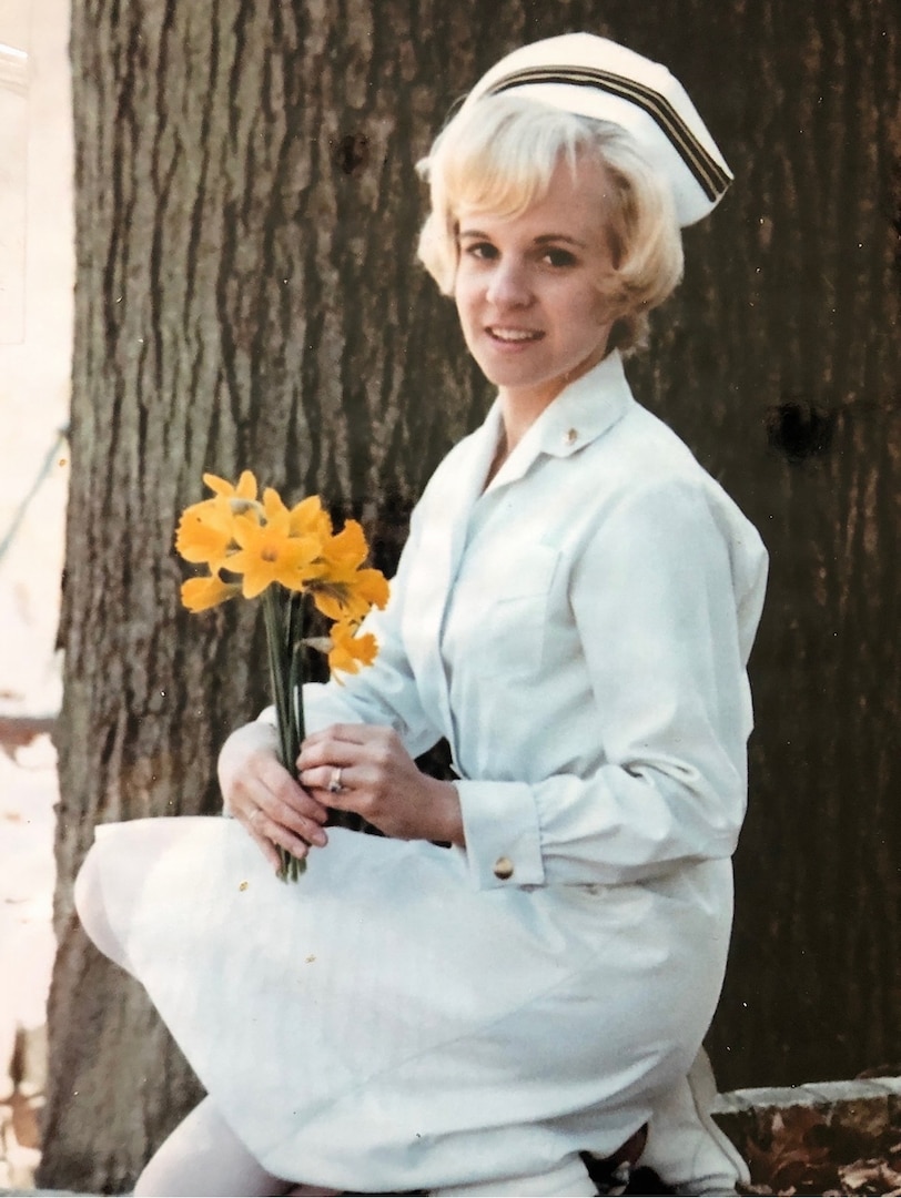Carol Pate, then a U.S. Navy nurse, is pictured in her uniform around the time she served at the National Naval Medical Center, now Walter Reed National Military Medical Center, in Bethesda, Maryland, where she met her future husband, Mike Flannery, in 1969. (Courtesy photo)