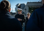 Rear Adm. Carlos Sardiello, commander of U.S. Naval Forces Southern Command/U.S. 4th Fleet, addresses Argentine Sailors aboard MEKO 360H2-class destroyer ARA La Argentina (D 11) during a ship tour at Puerto Belgrano Naval Base, Argentina, May 18, 2026.