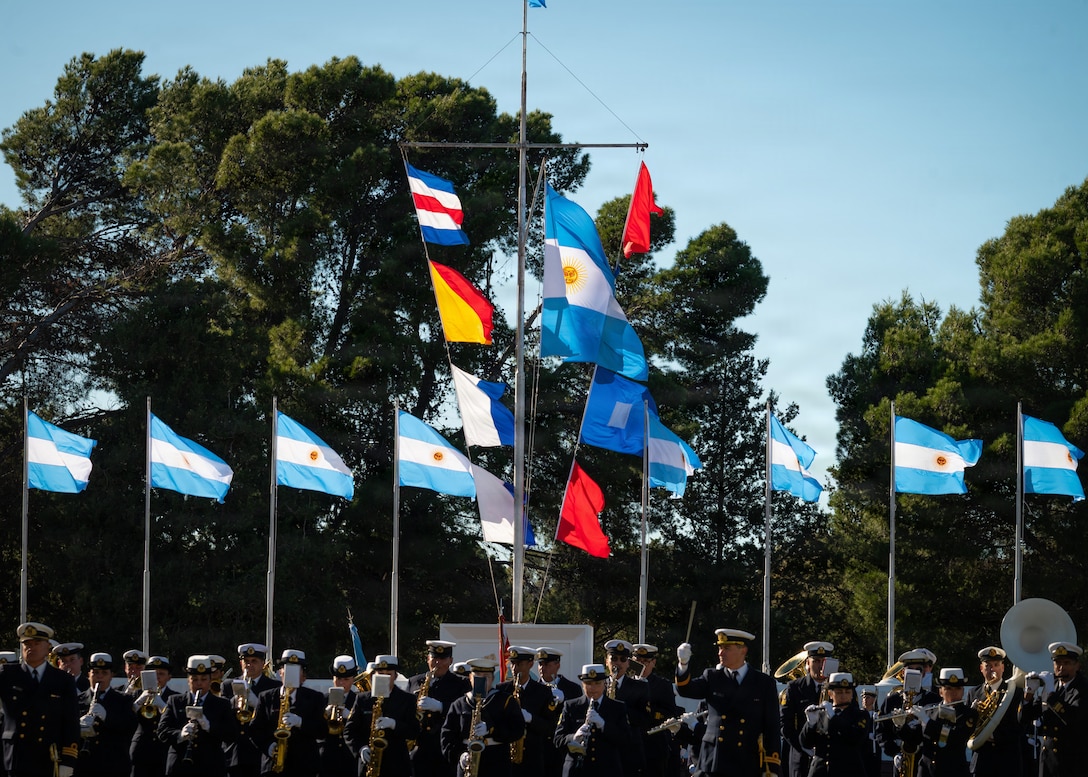 Sailors of the Argentine Navy celebrate the 212th Argentine Navy Day at Puerto Belgrano Naval Base, Argentina, May 17, 2026.