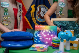 PORTSMOUTH, Va. (May 19, 2026) Girl Scout Troop 29 present Naval Medical Center Portsmouth Neurodevelopmental Pediatrics Division with a gift of sensory objects  to help improve patient outcomes at NMCP, May 21, 2026. Navy Medicine Readiness and Training Command (NMRTC) Portsmouth is the premier readiness and training platform that provides superior medical training for military medical service members at NMCP, the U.S. military’s oldest, continuously operating military hospital since 1830. (U.S. Navy photo by Mass Communication Specialist 2nd Class Thomas Boatright)