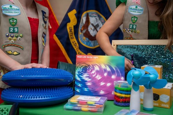 PORTSMOUTH, Va. (May 19, 2026) Girl Scout Troop 29 present Naval Medical Center Portsmouth Neurodevelopmental Pediatrics Division with a gift of sensory objects  to help improve patient outcomes at NMCP, May 21, 2026. Navy Medicine Readiness and Training Command (NMRTC) Portsmouth is the premier readiness and training platform that provides superior medical training for military medical service members at NMCP, the U.S. military’s oldest, continuously operating military hospital since 1830. (U.S. Navy photo by Mass Communication Specialist 2nd Class Thomas Boatright)