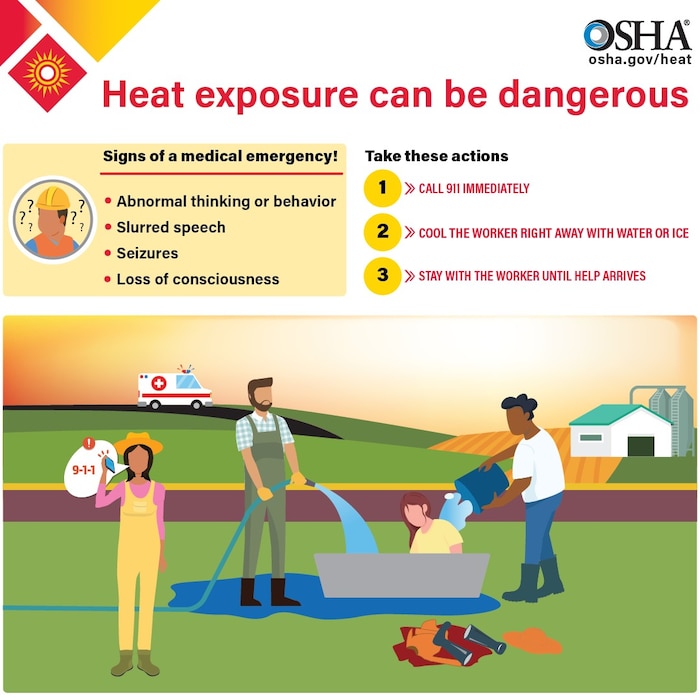 The Arnold Engineering Development Complex Safety team is urging personnel across the Complex to be proactive to minimize the risk of heat-related illnesses. The Safety team is also encouraging fellow members of Team AEDC to recognize the signs of heat illness. (Occupational Safety and Health Administration graphic)