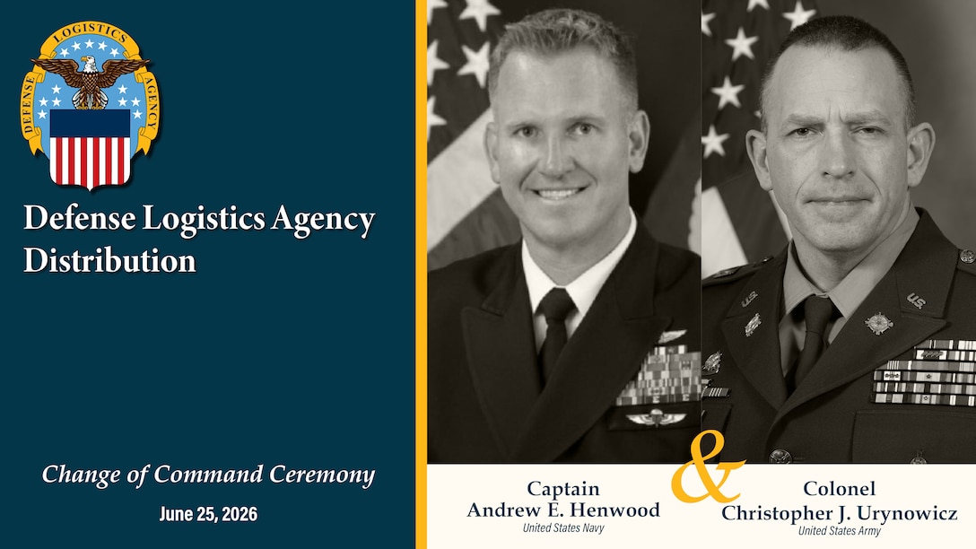 The official program for the Defense Logistics Agency Distribution Susquehanna, Pennsylvania, change of command ceremony whereby Navy Capt. Andy Henwood will relinquish command to Army Col. Christopher Urynowicz.