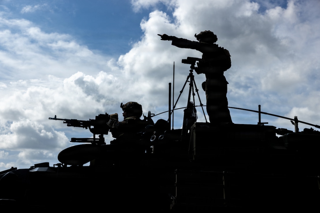 U.S. Marines with 2nd Light Armored Reconnaissance Company, Battalion Landing Team 3/6, 22nd Marine Expeditionary Unit (Special Operations Capable), sights in an M240B machine gun, mounted from a Light Armored Vehicle during a live-fire range on Camp Santiago, Puerto Rico, May 1, 2026.