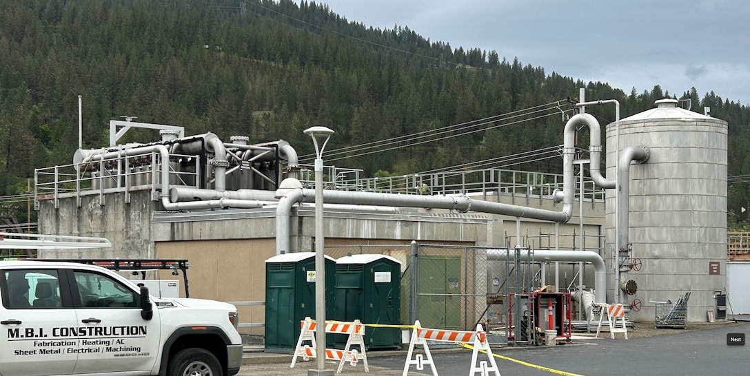 View of the power distribution system nearing completion. The main differences being the demolition and removal of the large tanks or biofilters which are seen in the before photo.
