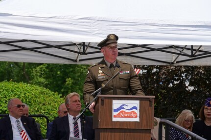 Brig. Gen. Michael Shanley, commanding general of the 85th U.S. Army Reserve Support Command, gives remarks during the Village of Norridge Memorial Day ceremony, May 24, 2026.