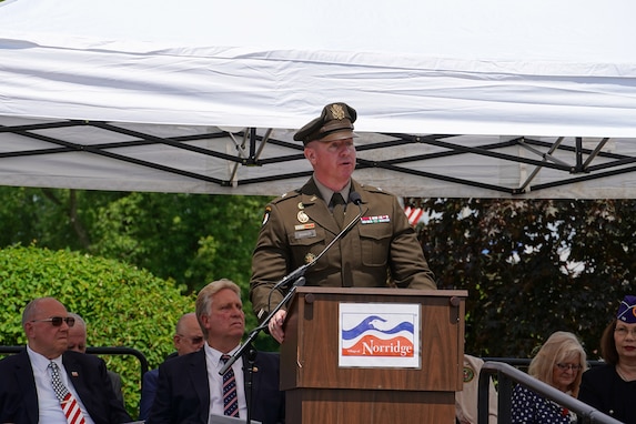 Brig. Gen. Michael Shanley, commanding general of the 85th U.S. Army Reserve Support Command, gives remarks during the Village of Norridge Memorial Day ceremony, May 24, 2026.