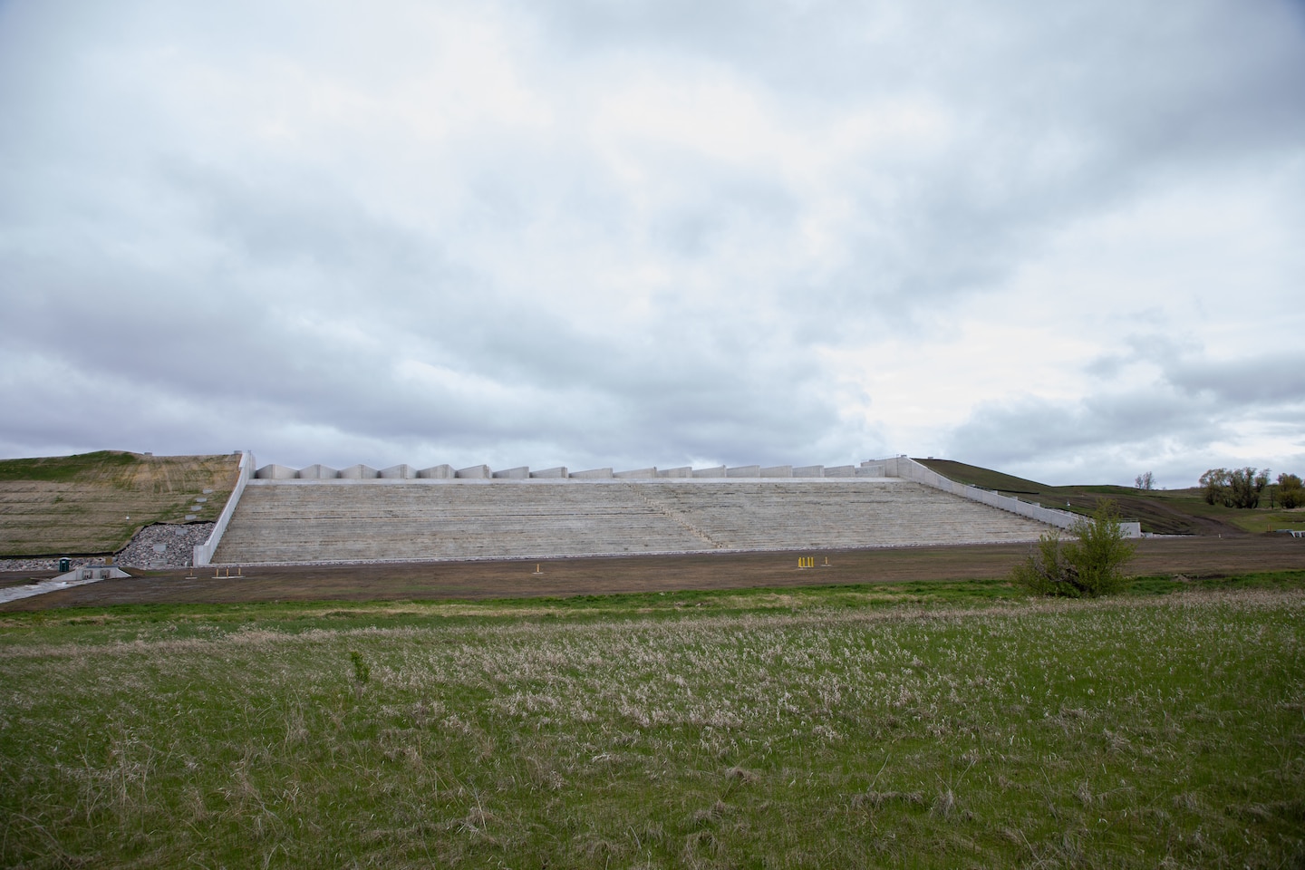 The Pipestem Dam spillway is pictured on the morning of the spillway modification project ribbon-cutting ceremony in Jamestown, North Dakota, May 19, 2026. (U.S. Army photo by Delanie Stafford)