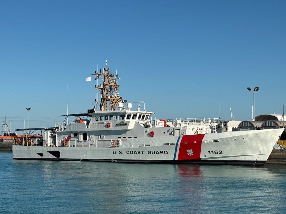 Fast response cutter Vincent Danz, with hull number 1162 visible, sits at its mooring in Key West, Florida, following delivery.