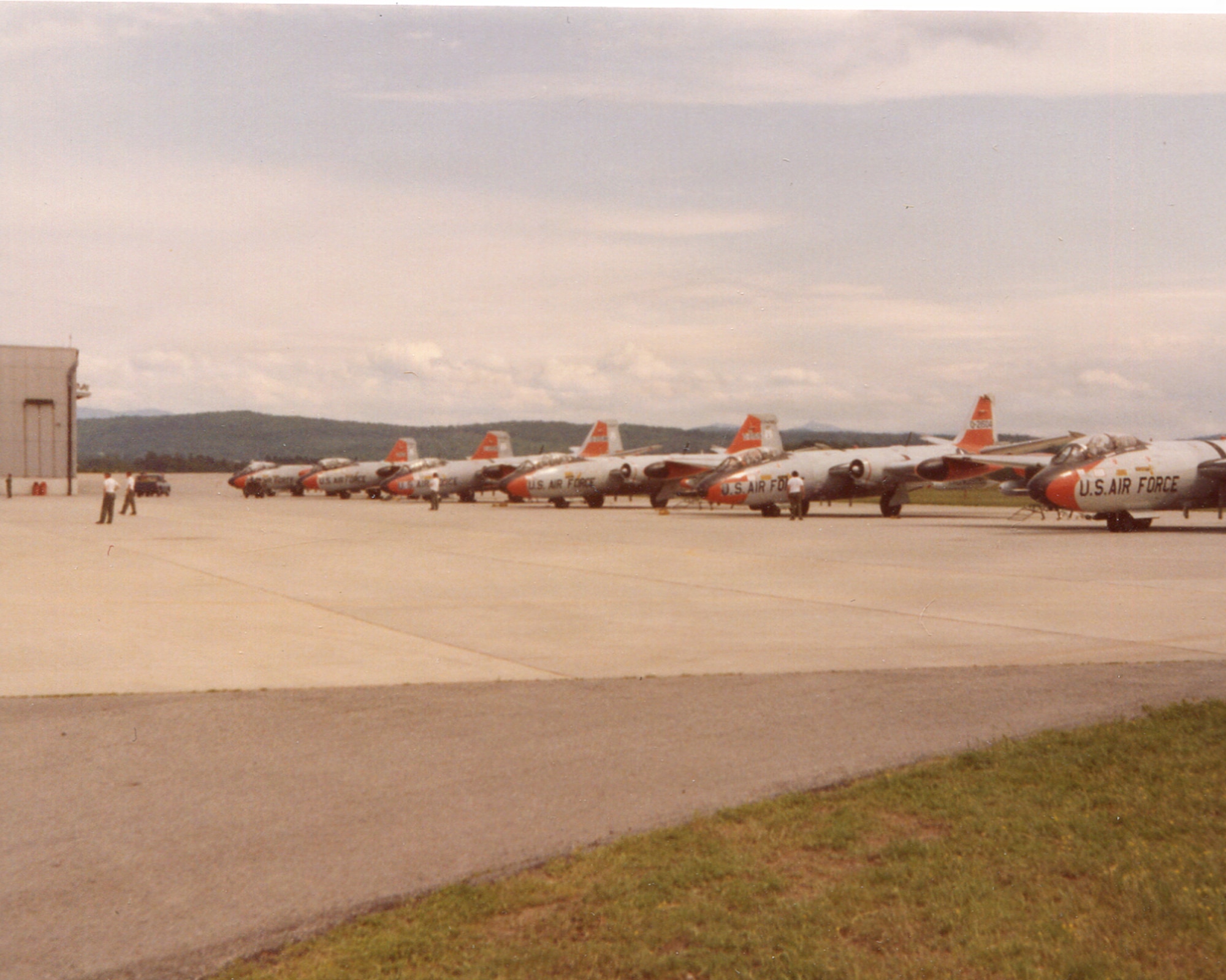 Photo of a  U.S. Air Force EB-57s, assigned to the Vermont Air National Guard, waiting on the runway in South Burlington, Vermont. The photo is used to provide historical context to the story, but does not feature the pilots described in the story.