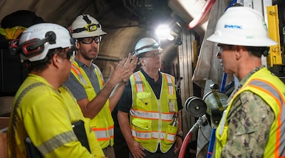 Capt. Robert Kleinman, right, decommissioning director, Navy Closure Task Force-Red Hill (NCTF-RH), speaks with members of the Hawaii Department of Health and the Environmental Protection Agency during an inspection of pipe removal operations at the Red Hill Bulk Fuel Storage Facility (RHBFSF) in Honolulu, May 13, 2026. Charged with the safe decommissioning of the RHBFSF, NCTF-RH was established by the Department of the Navy as a commitment to the community and the environment. NCTF-RH continues to engage with the people of Hawaii, regulatory agencies, and other stakeholders as it safely and deliberately decommissions the facility. (U.S. Navy photo by Mass Communication Specialist 1st Class Glenn Slaughter)