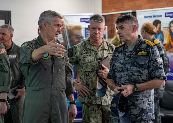 U.S. Navy Adm. Steve Koehler, commander, U.S. Pacific Fleet, left, receives a tour of the future site of the U.S. Navy Exchange on the Royal Australian Navy base HMAS Stirling during his visit to Perth, Australia, May 25, 2026. Koehler’s visit to Australia reaffirmed the U.S. – Australia alliance remains a cornerstone for peace and prosperity in the Indo-Pacific. U.S. Pacific Fleet delivers combat-ready naval forces to defend the homeland and U.S. interests throughout the region, provide credible deterrence, and strengthen U.S. alliances and partnerships to ensure a secure and prosperous Indo-Pacific. (U.S. Navy photo by Mass Communication Specialist 2nd Class Jeremy R. Boan)