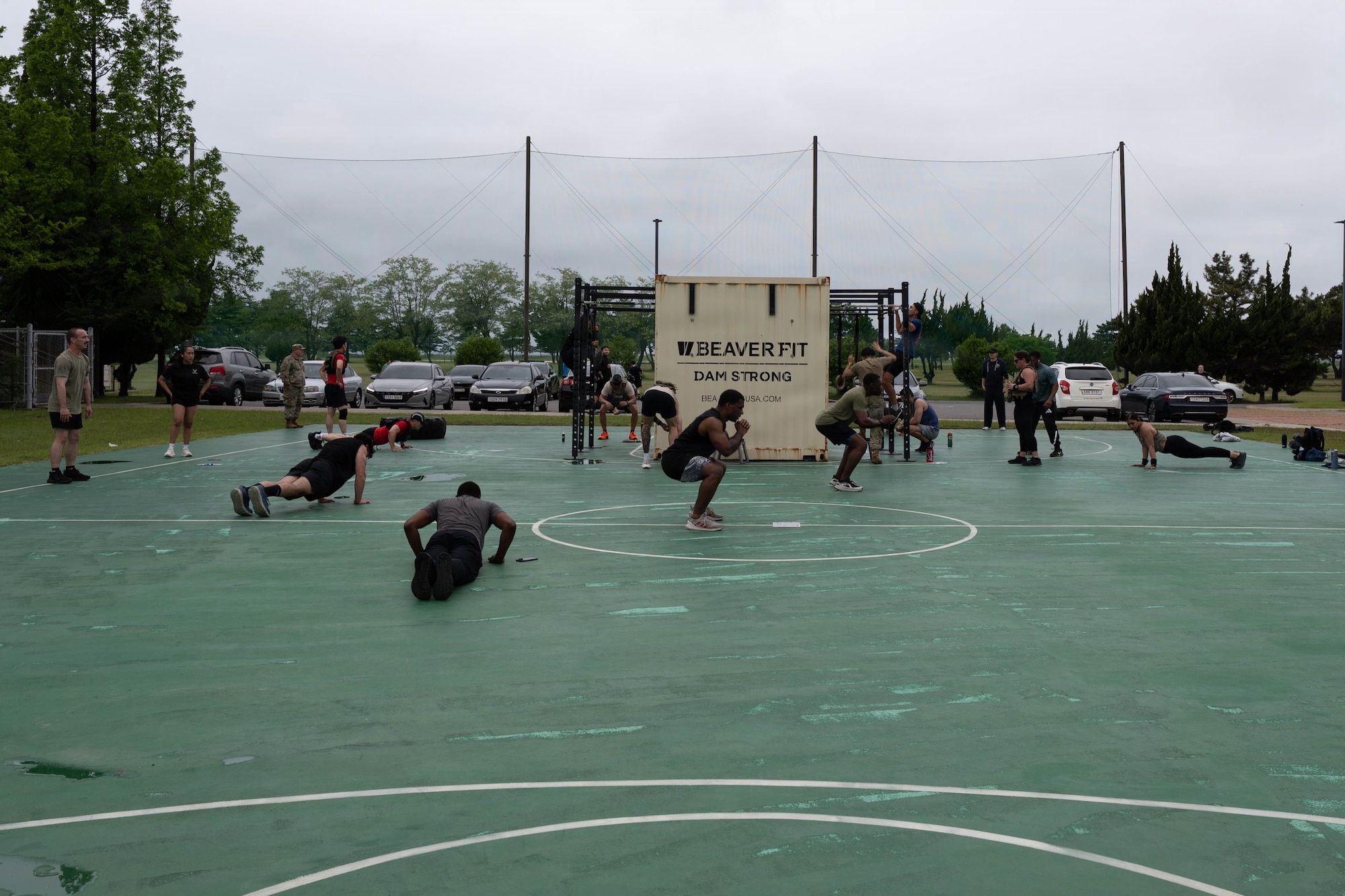 Airmen do physical challenges.